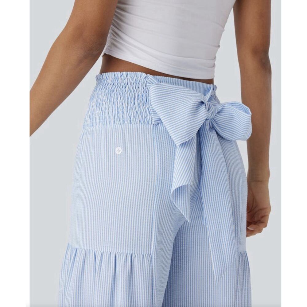 Halara High Waisted Tie Back Shirred Wide Leg Flowy Stripe Casual Pants S - Picture 6 of 8